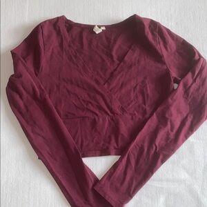 Women's Cropped Burgundy Long Sleeve Top.